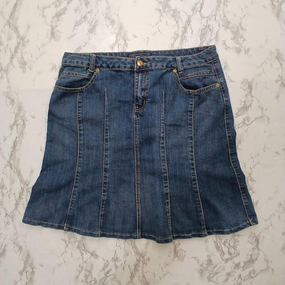 Baccini Womens 16 Blue Denim Skirt A-Line Knee Length Pockets Zip Button Casual